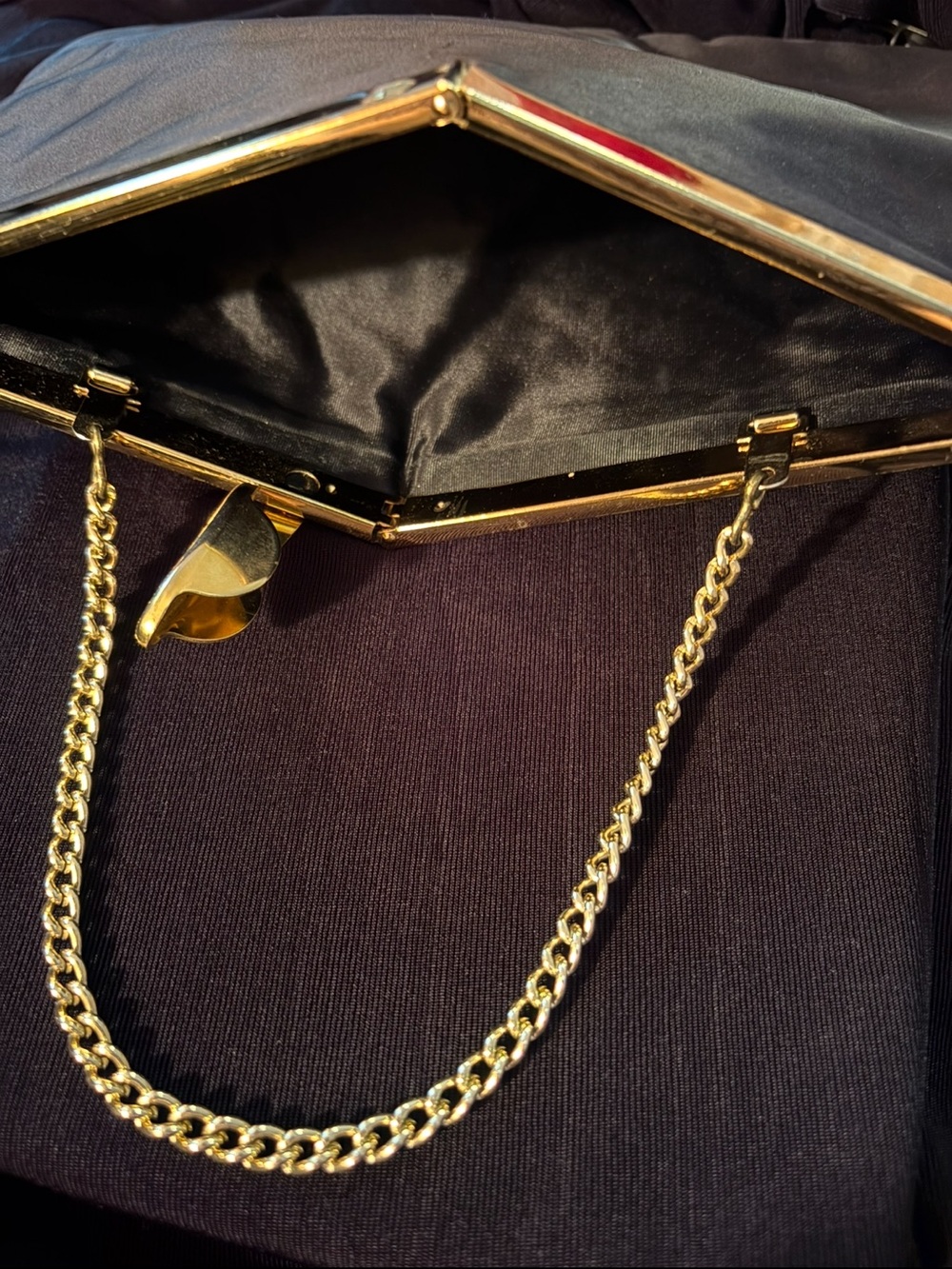 Vintage Black Satin Clutch with Gold Chain Vintage but New. Stunning
